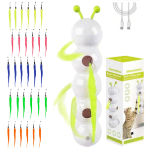Electric Caterpillar Cat Toy with Feather Tail (5 Multi Color Feather in 1 Box)