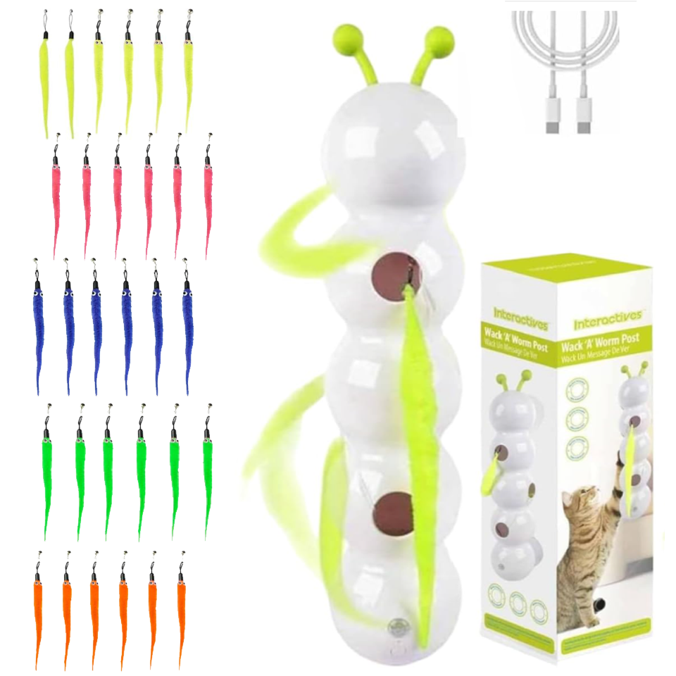 Electric Caterpillar Cat Toy with Feather Tail (5 Multi Color Feather in 1 Box)