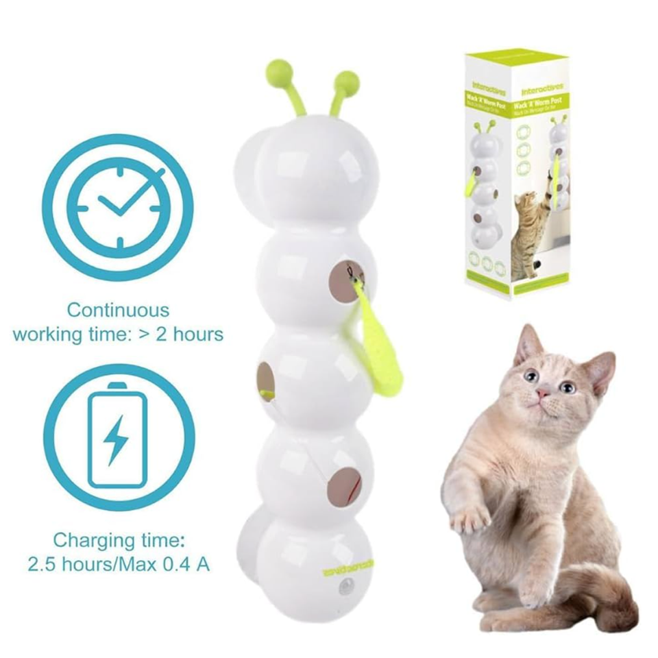 Electric Caterpillar Cat Toy with Feather Tail (5 Multi Color Feather in 1 Box) - Image 2
