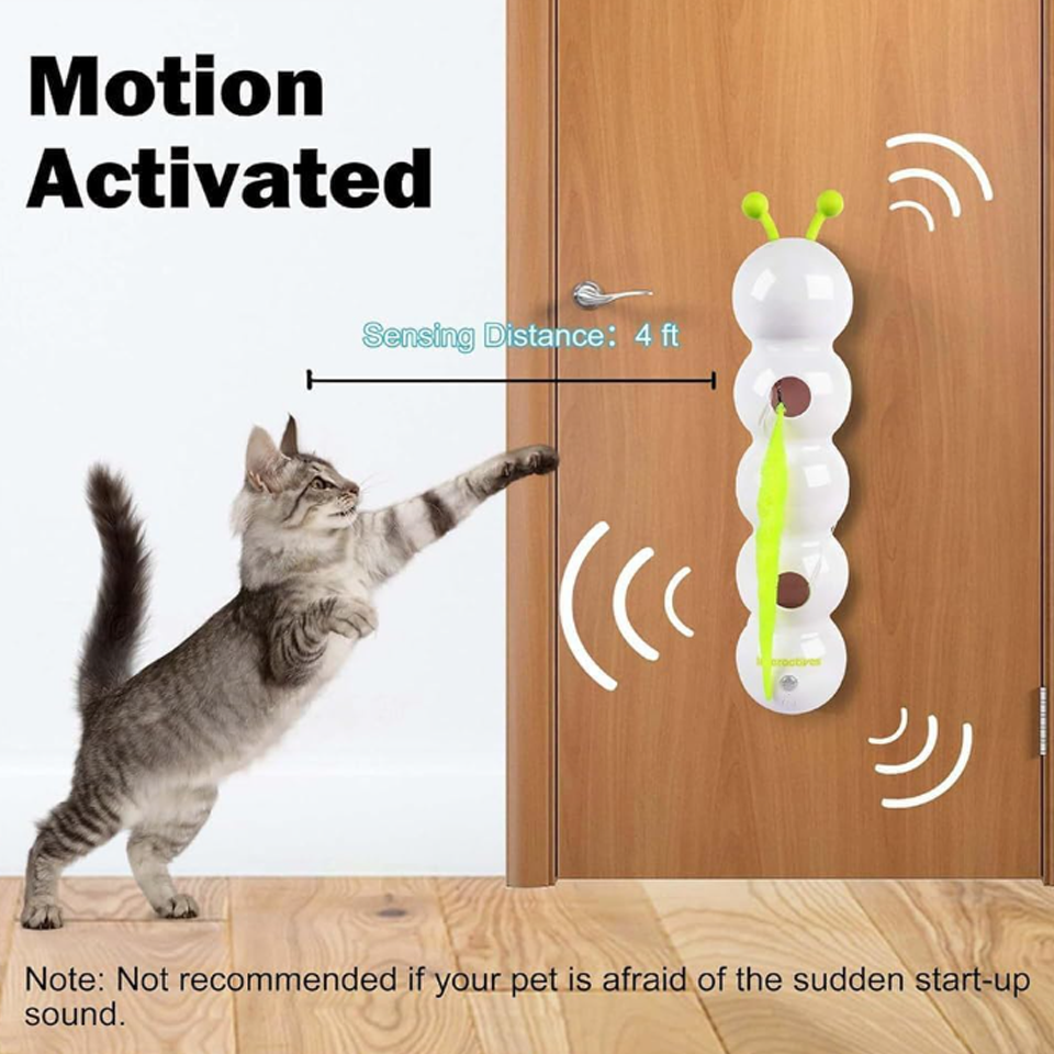 Electric Caterpillar Cat Toy with Feather Tail (5 Multi Color Feather in 1 Box) - Image 3